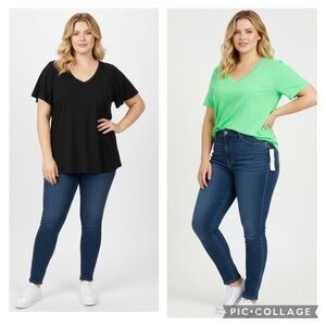 Women’s Universal Thread Black&Lime Green Classic V-Neck Tee Bundle. Size XXL